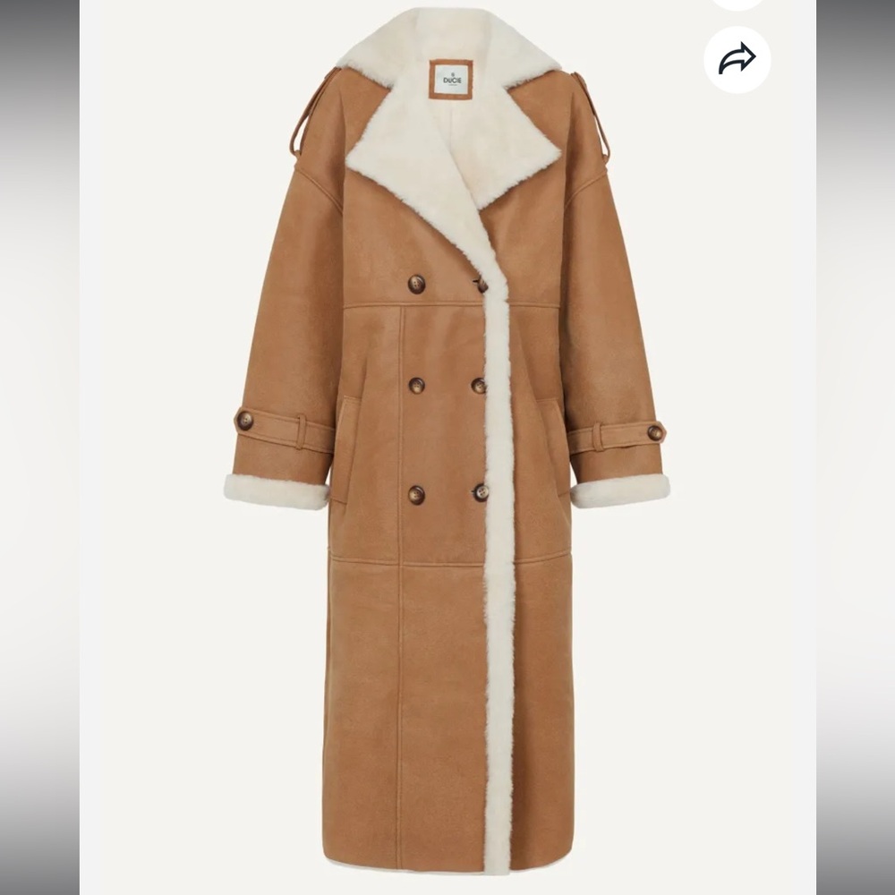 NWT- Ducie London Evander Shearling Maxi Coat in Camel XS/S